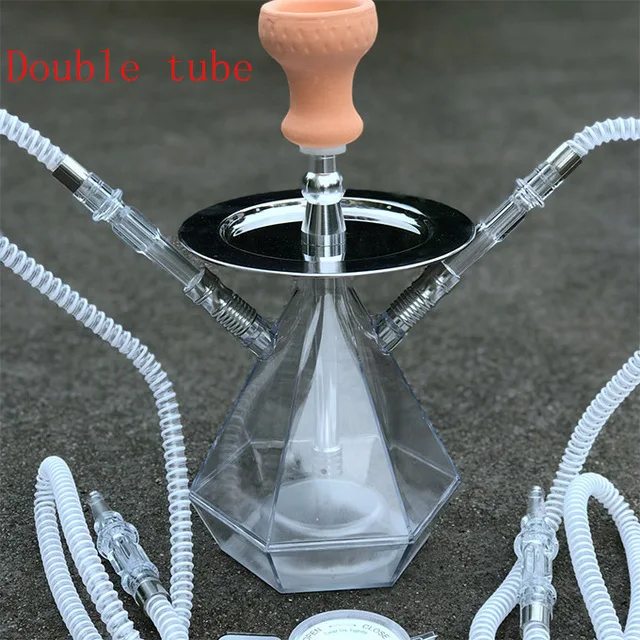 Double tube ZQBXJDW Акриловый Набор чашек для кальяна со светодиодный светильник трубка для кальяна шланг из нержавеющей стали чаша держатель для угля портативный набор для кальяна Chicha - Цвет: Double tube