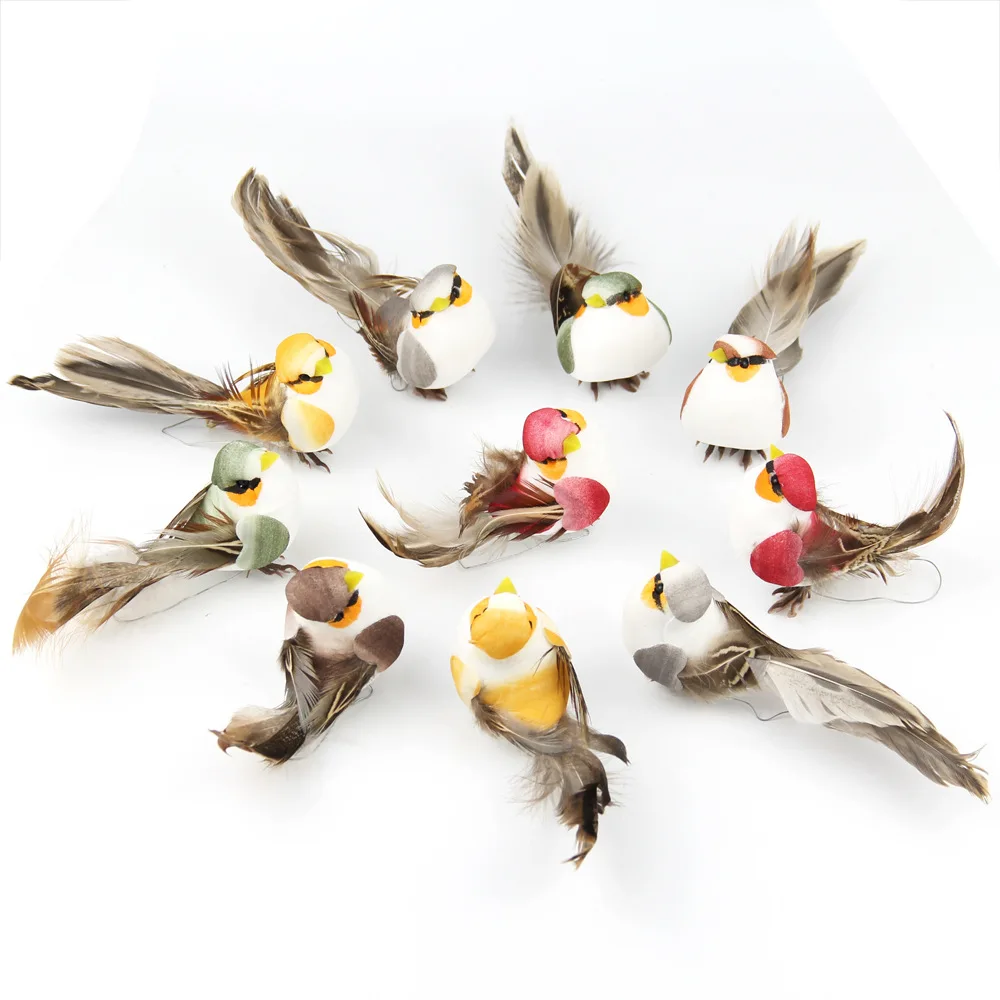 

Model Foam Feather Birds Multi-color Bird Branch Bundle Garden Ornaments yu mao niao Decoration Photography Props
