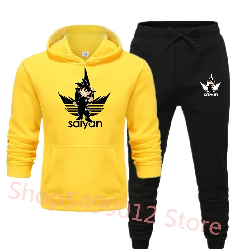 yellow-Black-HB Новинка, модные мужские толстовки, костюмы, фирменный спортивный костюм, мужские хип-хоп толстовки+ спортивные штаны, осенне-зимний флисовый пуловер с капюшоном - Цвет: yellow-Black-HB