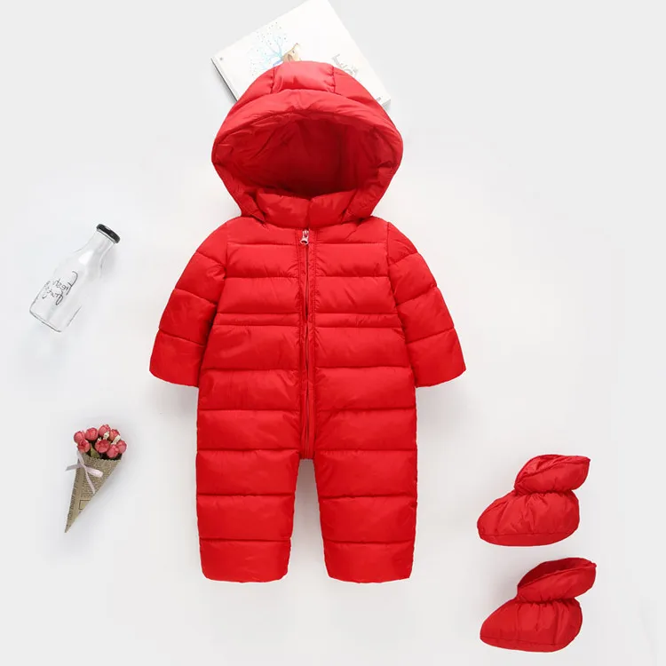 Baby Winter Clothes Cotton Thick Warm Baby jumpsuits+Sock 2pcs Clothing Set Newborn Baby Boy Girl Hooded Romper Children Snows