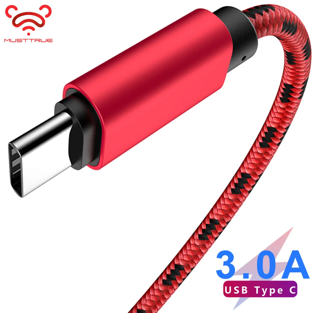 MUSTTRUE нейлоновый плетеный кабель usb type C для redmi note 10 oneplus 7 pro usb tipe c провод для быстрой зарядки для xiaomi mi 9t type-c