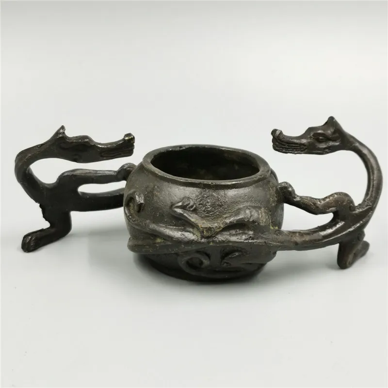 

Chinese Old Bronze Statue Of Pure Copper Brass Panlong Brush Wash