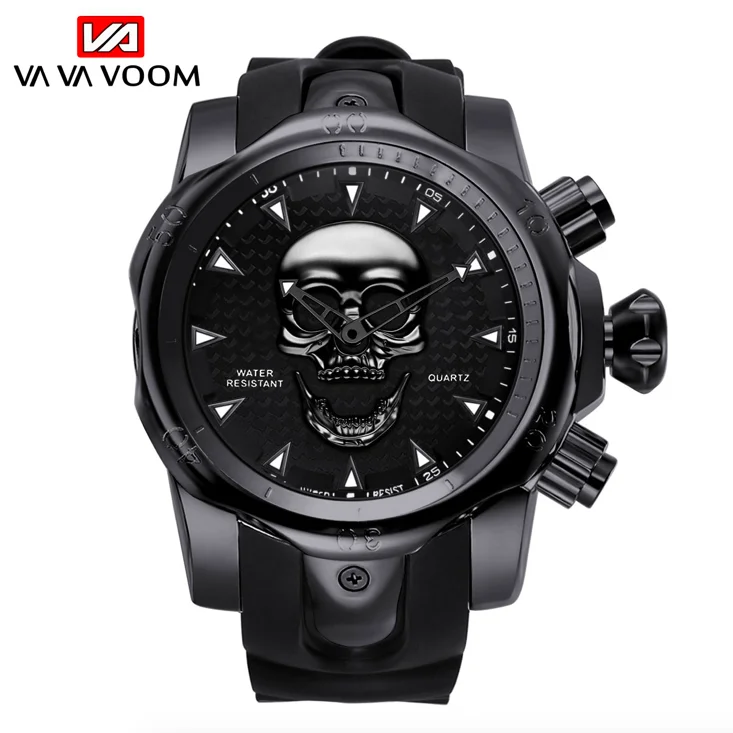 

New Fashion Personality Men Watches Brand Skull Head Big Dial Quartz Watch Silicone Waterproof Sport Watch Relogio Masculino