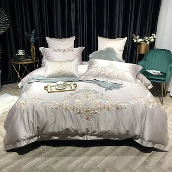 

Chic Embroidery 1000TC Egyptian Cotton Bedding Duvet Cover Set Grey King Queen Luxury Ultra Soft Comforter Cover Set Bed Sheet