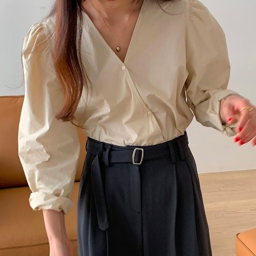 Up Shirt Women Women's New 2021 French Cross V-neck Simple Loose Color Thin Long Sleeve Top