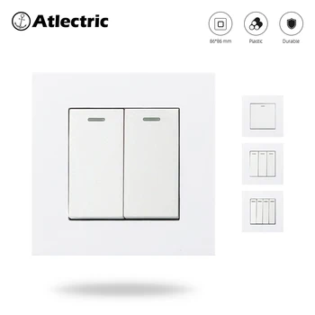 

Atlectric Light Button Switch 1 2 3 4 Gang Button Wall Switch ON/OFF Plastic Panel Fluorescent Indicator Lamp Switch