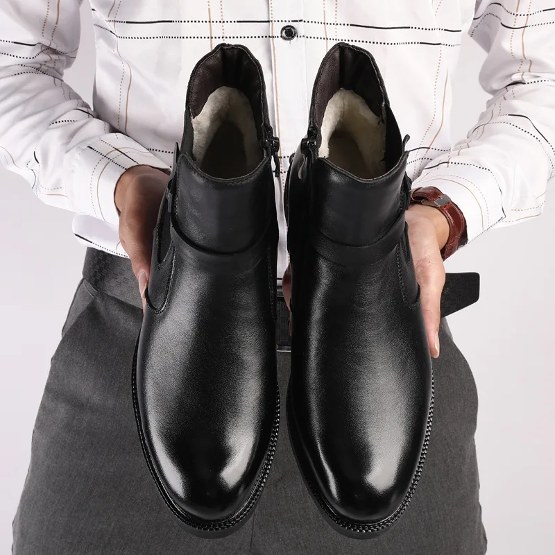 

Men's Boot Winter plus Velvet Martin Boots Men's Genuine Leather British Style Chelsea Boots Business Men Soft-Sole Mid-top Boot