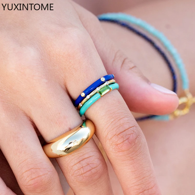 1PC Candy Neon Color Enamel Rings for Women 4 Claws Design Dripping Oil With Shiny Cubic Zirconia Wedding Engagement Rings