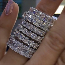 Ручной работы Вечность Обручальное кольцо 925 пробы серебро AAAA фианит Обручение обручальное кольцо кольца для мужчин и женщин палец вечерние ювелирные изделия