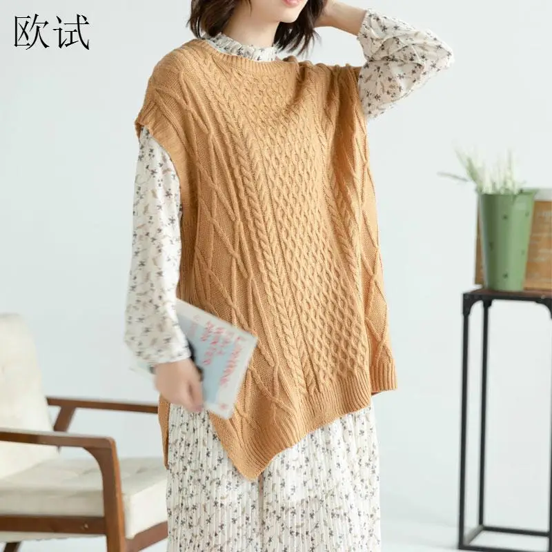 

Plus Size Sleeveless Vest Knitted Sweater Winter Women Sweaters and Pullovers Loose Oversize Korean Pullover Outerwear 2019