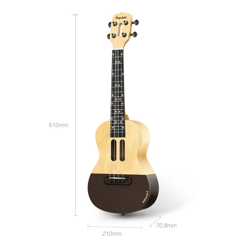 Populele Smart Ukulele 23 Inch 4 Stings Electric Ukulele Concert Soprano Acoustic  Support APP LED  Mini Guitar with Bag