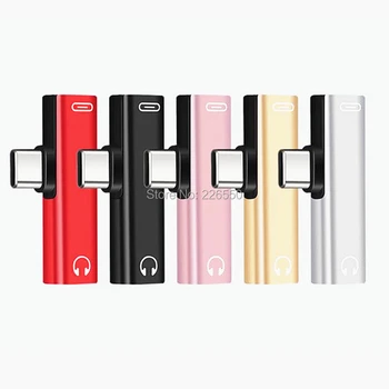 

200pcs 2 In 1 Type C to 3.5mm Audio Charging Dual Adapter AUX Splitter Charger Earphone AUX Cable Converter Adapter For Huawei