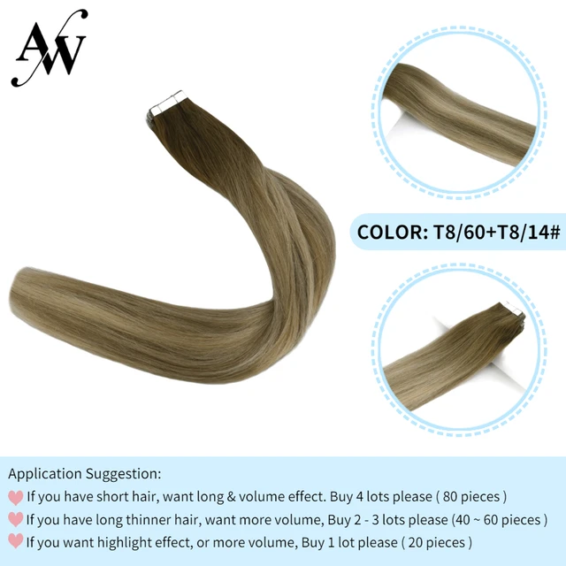 AW 12''-28'' Tape In Human Hair Extensions Straight Seamless Invisible Natural Machine Made Remy Adhesive Glue On Hair Extension T860-T814