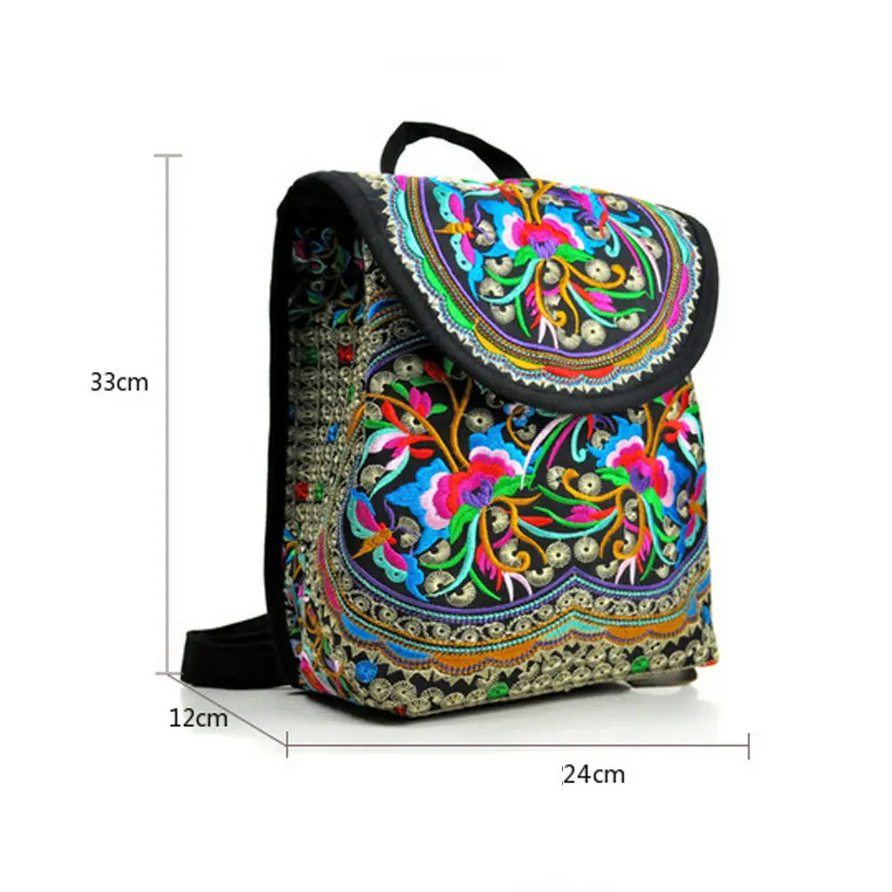 Hippie Boho Backpacks Handmade Flower Embroidered Canvas Ethnic Travel