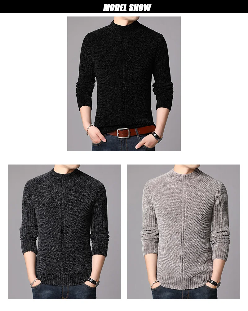 Autumn Winter Men's Half Turtleneck Sweater Korean Version Personality Chenille Sweater Pullover Sweater Men's Casual Wear