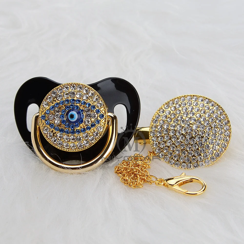 Chupeta e Clipe Certificado do gv Seguro e Exclusivo para o Bebê Miyocar Bling Ouro Prata Evil Eye Chupeta Aeye Design 9 Estojos e corrente p chupetas