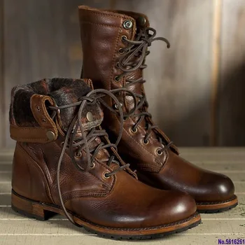 

Classics Leisure Chelsea Boots Men Mid-Calf Round Toe Lace-Up Boots Winter Solid Casual Cross-tiedMotorcycle Shoes