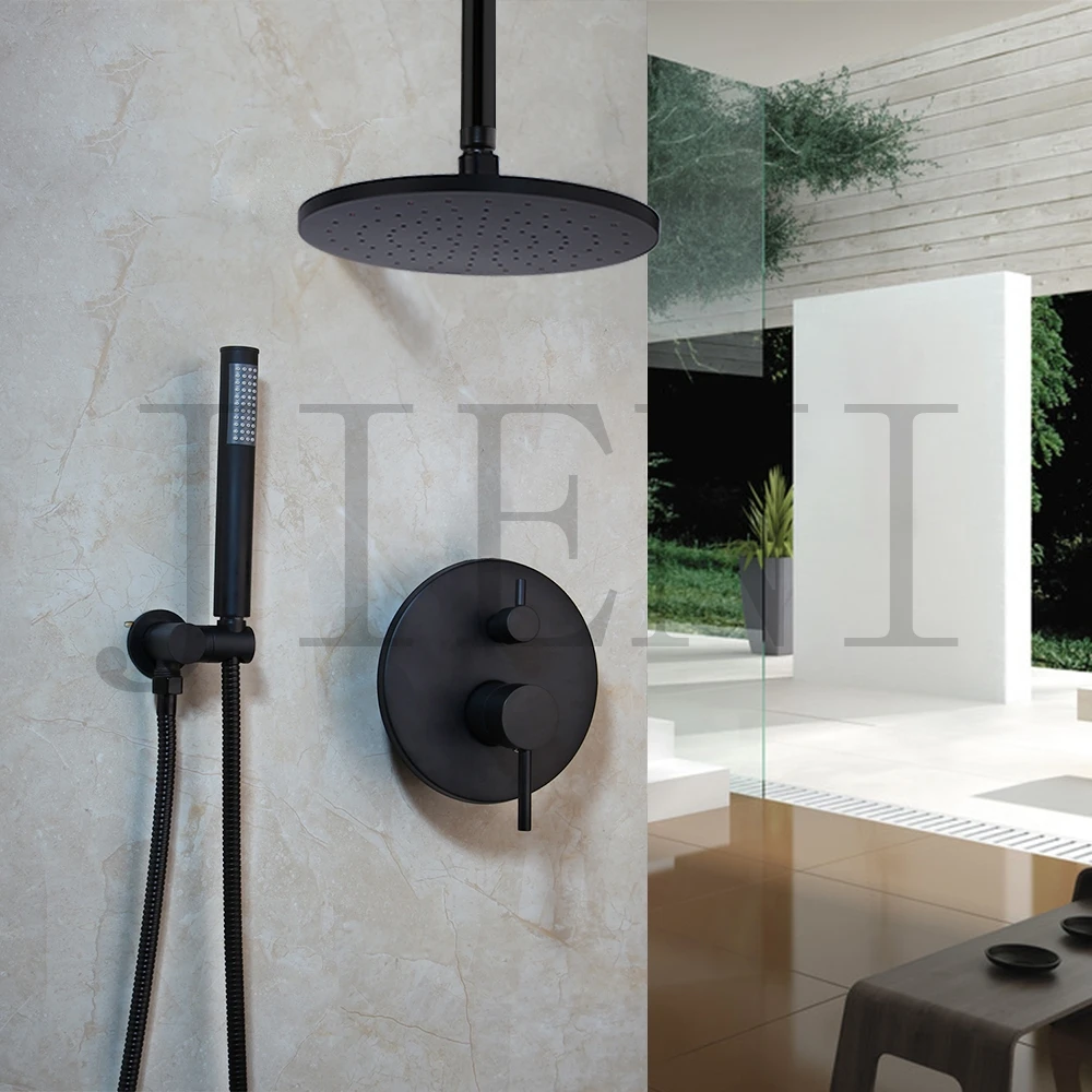 Description Picture 5 of itemJIENI 8 Inch Black Round Wall Mounted Bathroom Rainfall shower faucet Sets Oil Rubbed Bronze head & hand shower Shower Set