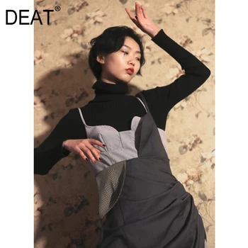 

DEAT 2020 new spring deep V-neck Sling dress plaided Drawstring asymmetrical sexy pleated vestido female fashion tide WD71502L