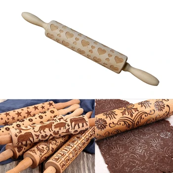

Embossing Rolling Pin Baking Cookies Cake Dough Engraved Roller Cookie Noodle Stick Printing Rolling Pin Baking Cookies Tool