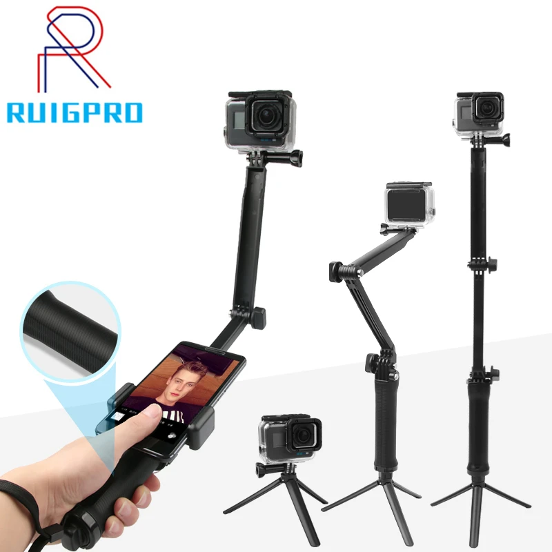 For Gopro Osmo Insta360 Monopod Collapsible 3 Way Monopod Mount Camera Grip Extension Arm Tripod Stand Hero 10 9 8 7 6 5 4 3 3 Sports Action Video Cameras Accessories Aliexpress