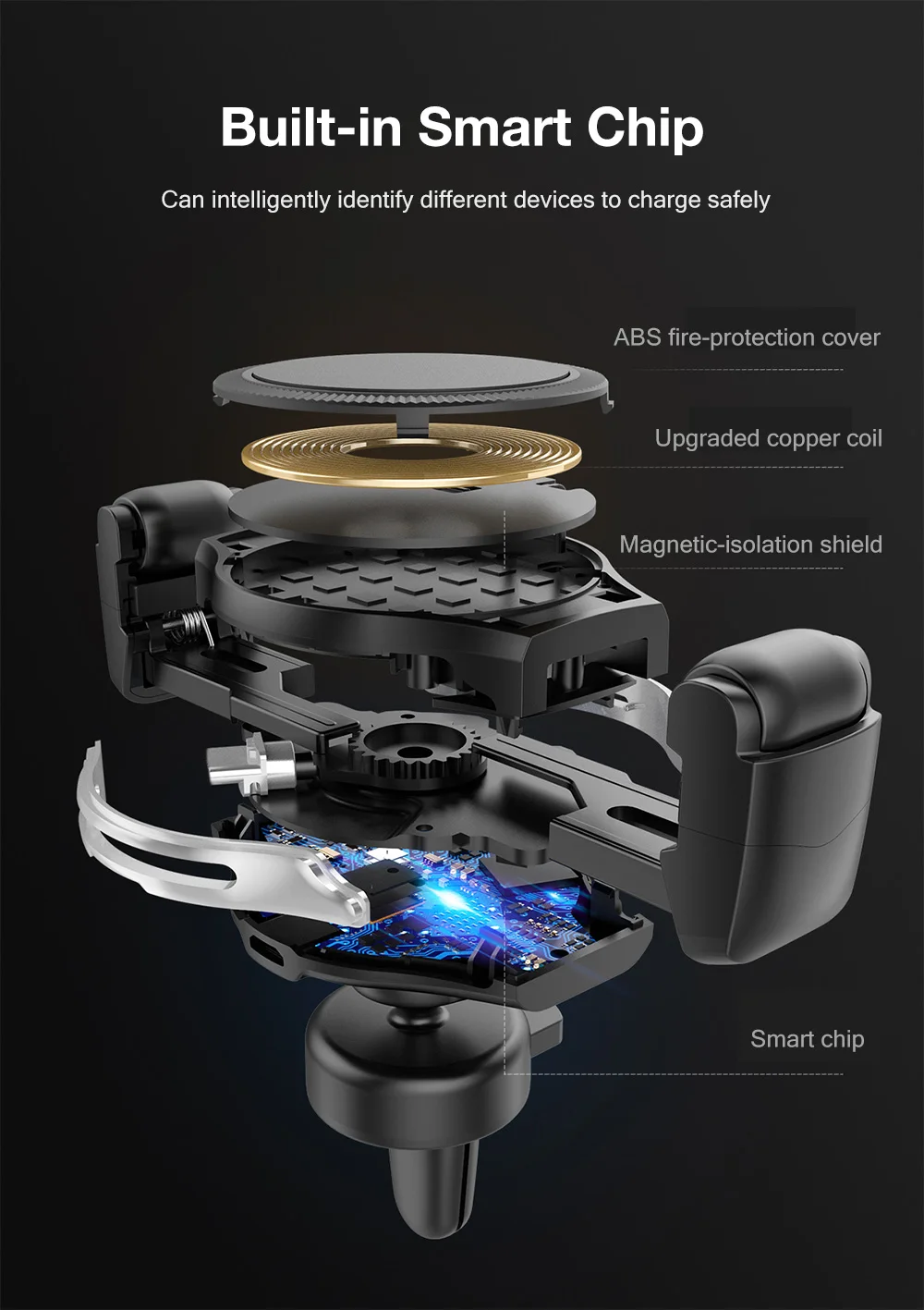 CW5 2 in 1 New-generation Rolling Elastic Car Phone Holder Wireless Charging 75% Efficiency