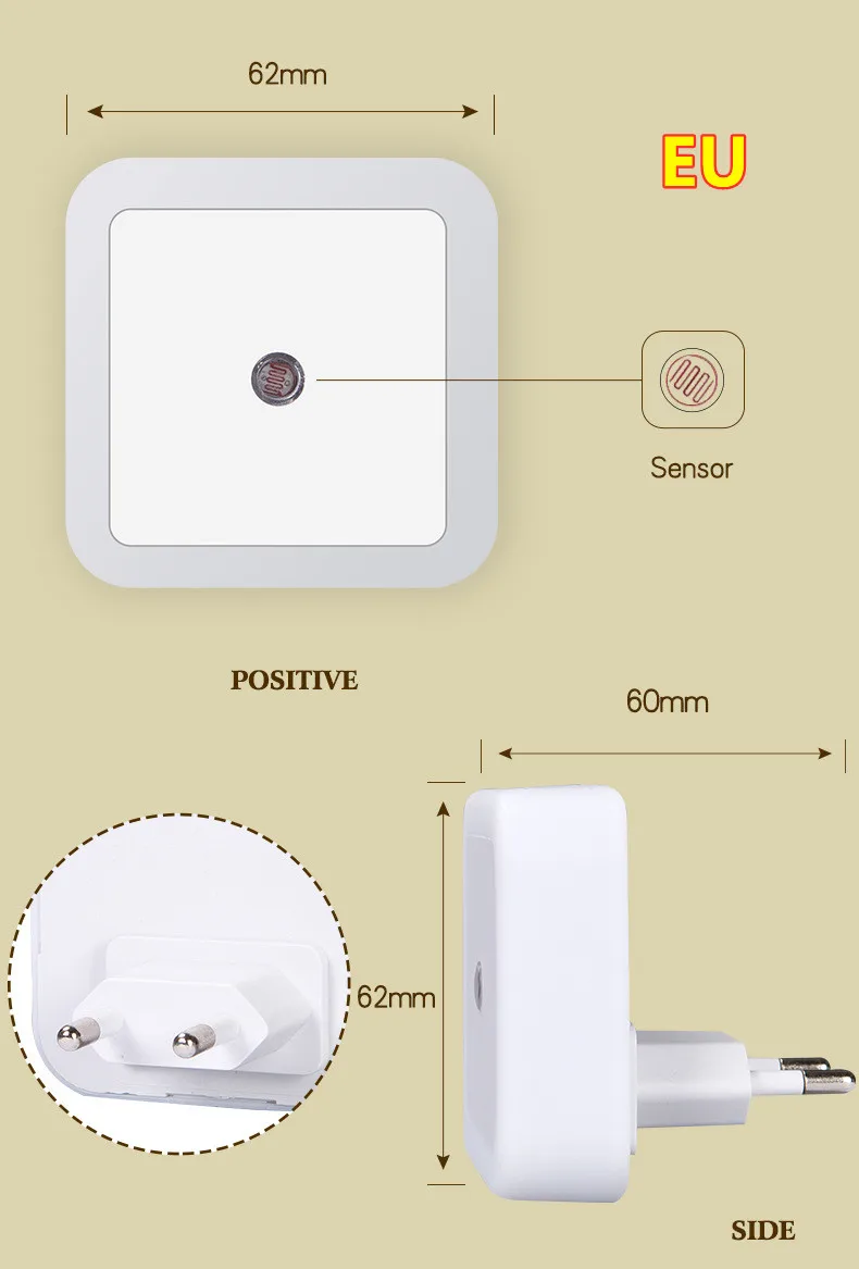 portable night light Square Smart Sensor LED Night Light Wall Socket Light 0.5W Bedroon With EU/US/UK Plug In Baby Nursery Atmosphere Light nite light