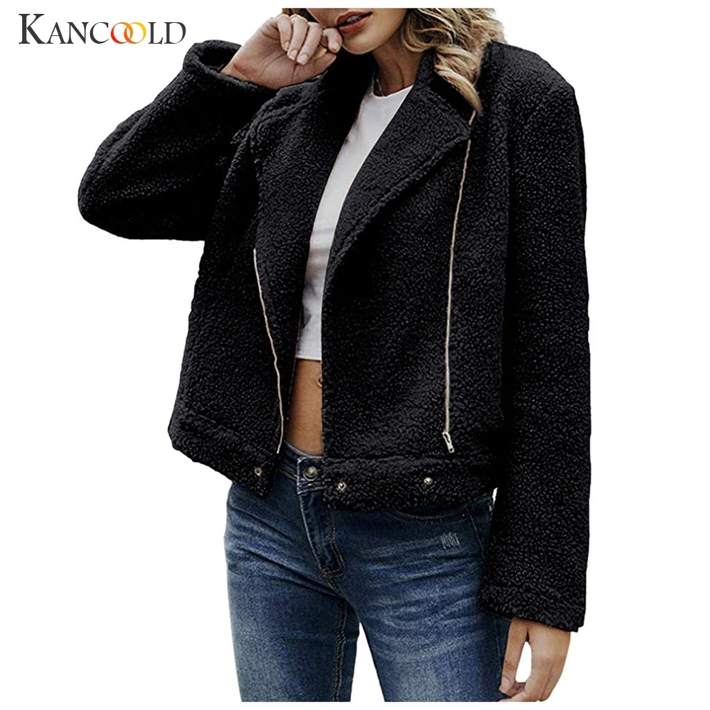 

KANCOOLD Fashion Lapel Sweatshirt Fleece Fur Coat 2019 Women Autumn Winter Warm Soft Jacket Thick Plush Zipper Short Outerwear