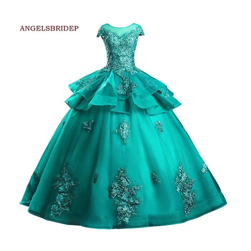 ANGELSBRIDEP-Blue-Quinceanera-Dresses-Ball-Gown-Tulle-16-Dresses-With-Sheer-Neck-Lace-Applique-Vestidos-De_副本