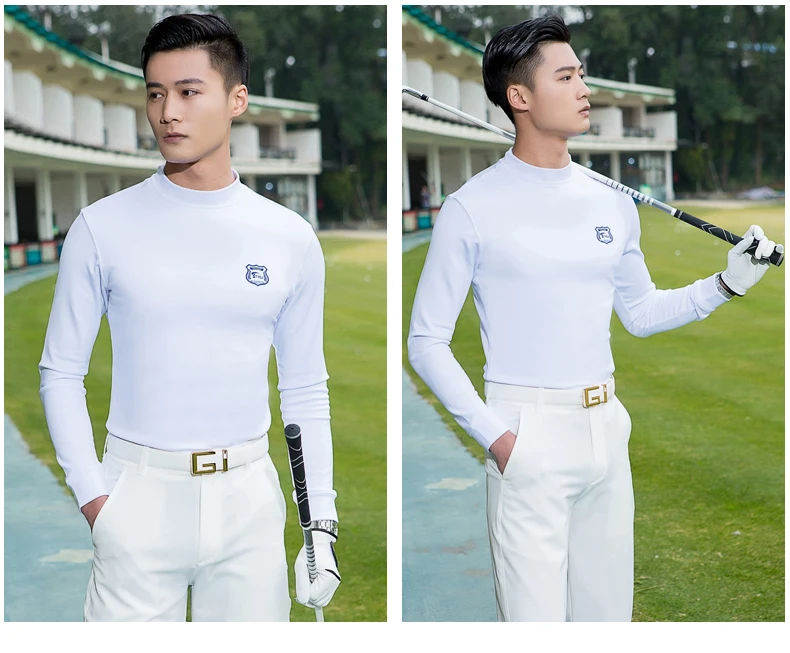 Pgm Men's Golf T-Shirt Long-Sleeved Elastic Warm Golf Bottoming Shirt Autumn Winter Thicken Slim Golf Tops Sportswear