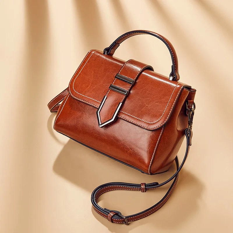 

2020 Genuine Leather Joker Oblique Satchel Cowhide Hand Bag Female 0139