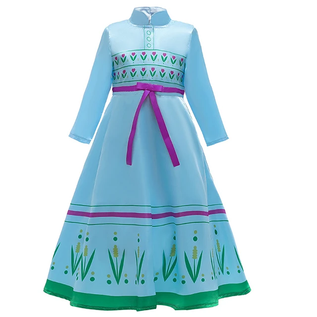 Новое Детское платье принцессы для девочек Снежная Королева Эльза и Анна, карнавальный костюм на Рождество Elsa 2 подросткового возраста с длинным рукавом Длинные платья - Цвет: D2035-Blue