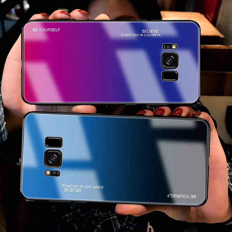 Стекло чехол для телефона для samsung Galaxy J6 J8 J4Plus A6 Note 8 9 10 Pro S10 S8 S9 плюс S10E S10 5G Градиент Жесткий поликарбонатный чехол Крышка