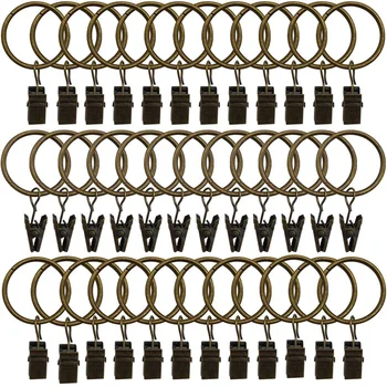 

36 Pack Rings Curtain Clips Strong Metal Decorative Drapery Window Curtain Ring with Clip Rustproof Vintage 1.26 Inch Interior D