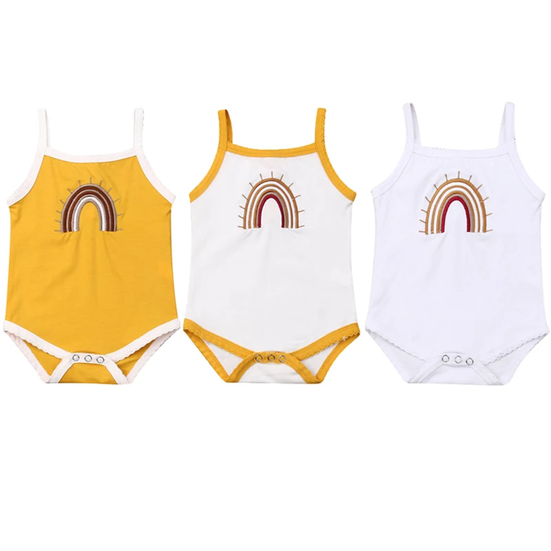 

Casual Newborn Baby Boy Girl Sleeveless Rainbow Strap Bodysuit Jumpsuit Playsuit Outfits Summer Clothes