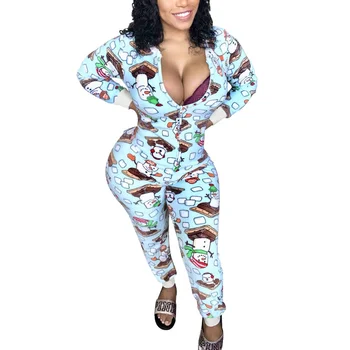 

Women Jumpsuits Autumn Winter Female Christmas Fun Pattern Santa Print Zipper Jumpsuit Fashion Festival ladies' Party Clothing