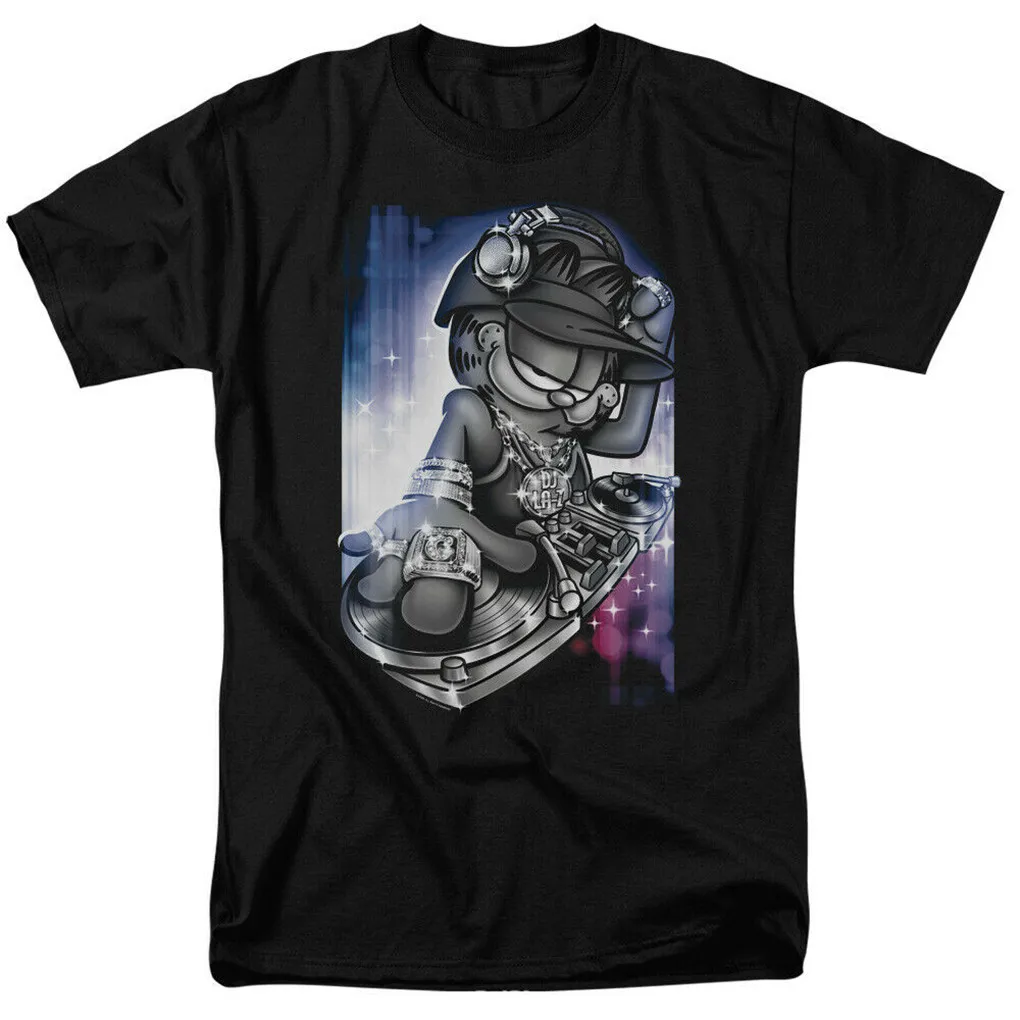 Garfield DJ Lazy T Shirt Licensed Comic Book Cartoon Black Novelty Multi Colors Tee | Мужская одежда