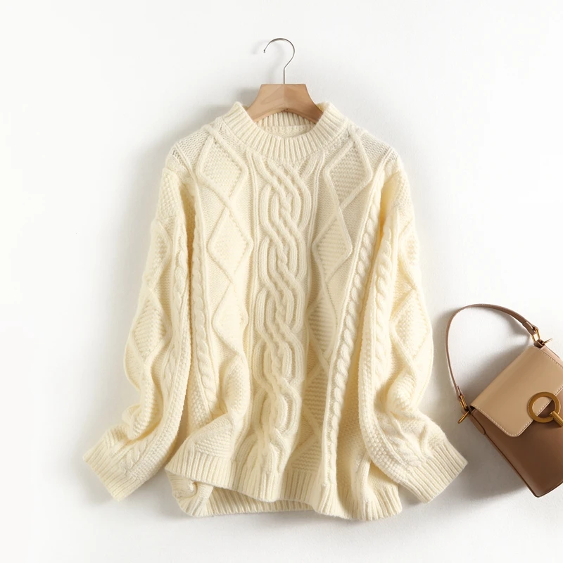 creamy-white Tangada Женские винтажные твист свитеры с длинным рукавом зимние толстые женские пуловеры джемпер Стильные повседневные топы BC60 - Цвет: creamy-white
