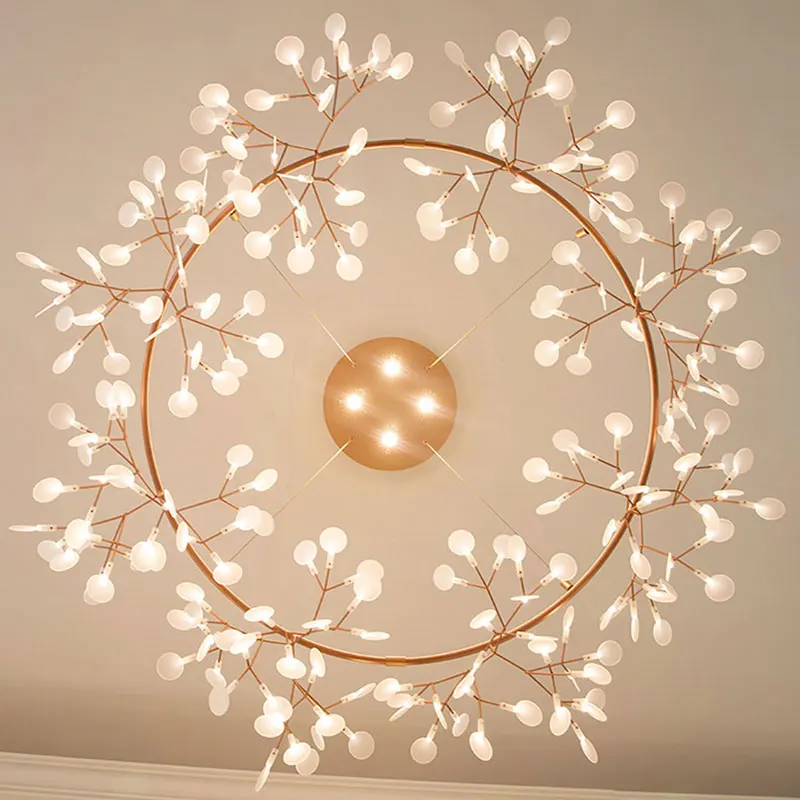 

Nordic new living room chandelier modern firefly LED light rose gold/black branch round bedroom dining kitchen chandelier