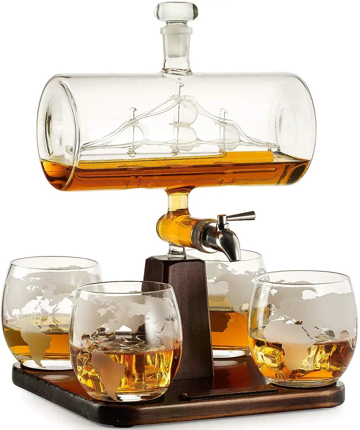 1 Set Creative Antique Boat Shape Decanter Red Wine Whiskey Glass Decanter 1 Bracket 1 Decanter 4 Cup Combination Set 1