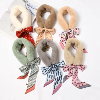 

New autumn and winter 9 * 115cm female scarf wild imitation rabbit fur beveled streamer plush to keep warm Bib