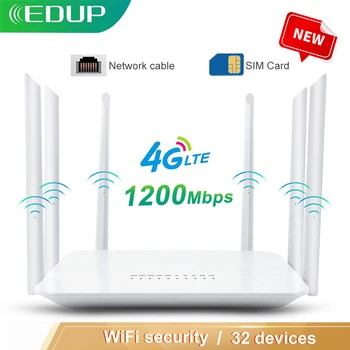 EDUP 4G Router wi-fi 1200 mb s bezprzewodowy Router wi-fi gniazdo karty SIM Rj45 Router LTE 2 4G 5GHz dwuzakresowy 4G Router bezprzewodowy Hotspot tanie i dobre opinie CN (pochodzenie) wireless Rohs 10 100 1000 mbps 1x10 100 1000 Mbps Brak 2 4g i 5g 867 mbps 1300 mbps RT-2665 Wi-fi 802 11g