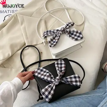 

Youth Ladies Simple Versatile Bag Plaid Bow Women Crossbody Bag Solid Color Female PU Travel Daily Shoulder Pouch