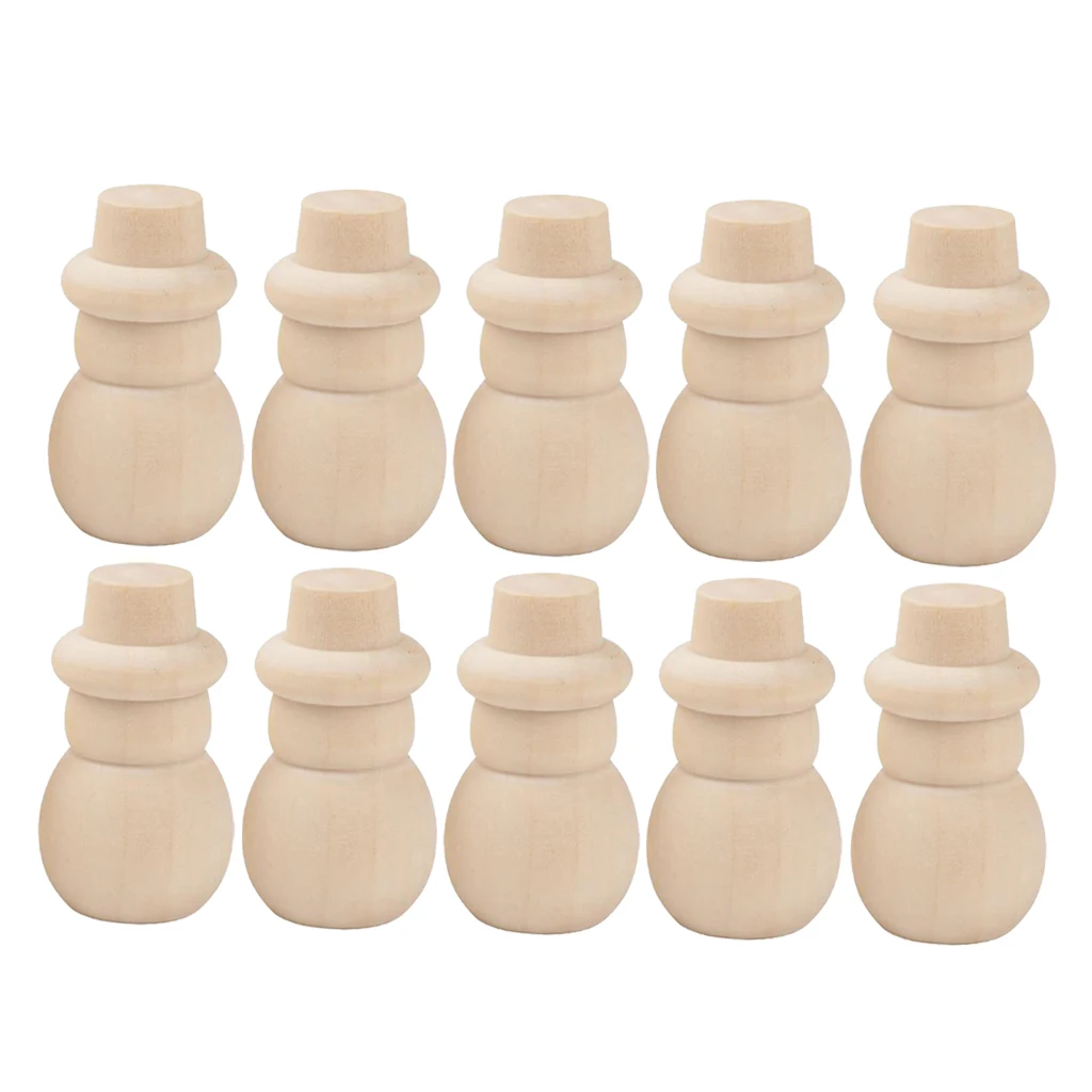 10Pcs Unpainted Wooden Peg Dolls DIY Unfinished Wood Snowman Doll Bodies