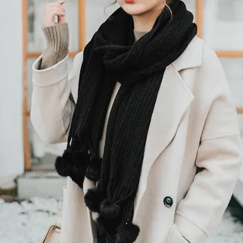 

Autumn Winter New Solid Color Imitation CashmereKnitted Scarf Tassel Ball Ladies Shawl Warm Soft Comfortable Bib Long Scarf B70