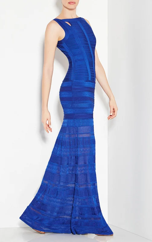 

Free Shipping New Arrivals 2016 Women Dresses Pointelle HL Blue Long Bandage Dress Gown