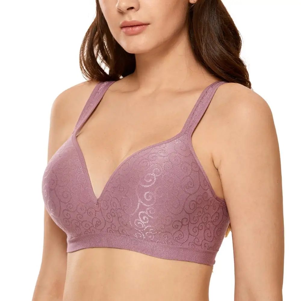 Women's Comfort Full Coverage Jacquard Everyday Seamless Foam Contour Wire Free Bra Plus Size