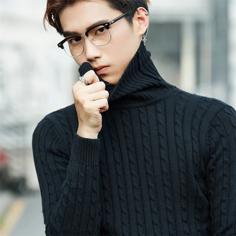 

Mens Turtleneck Sweater 2019 New Autumn Winter Solid Casual Sweater male Slim Fit Cashmere Sweater Man Knitted Twist Pullovers