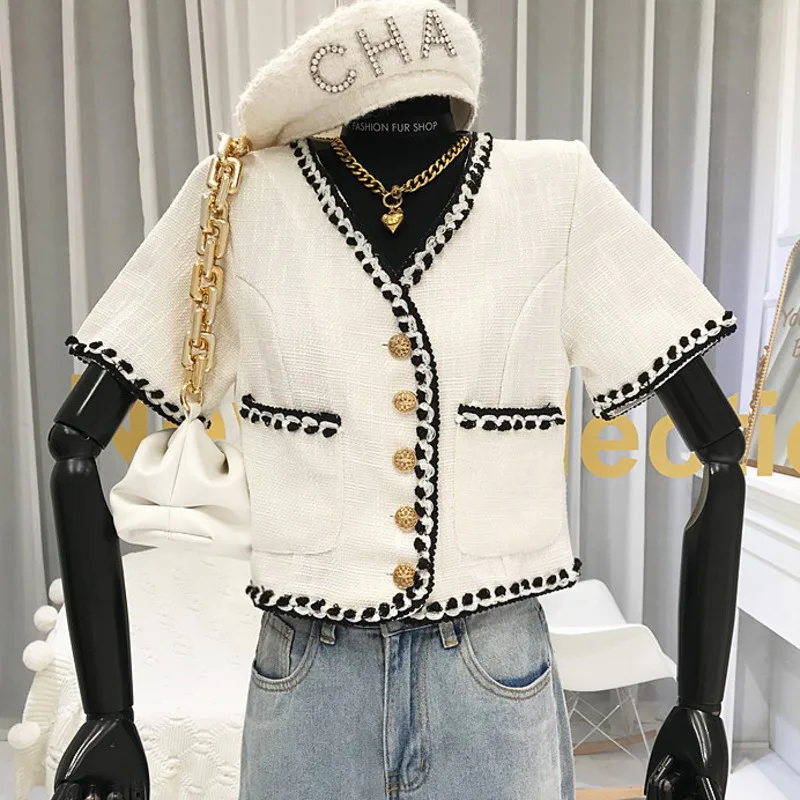 

2020 New Summer Woollen Coats Jackets Korean Chic Elegant Tweed Women Jacket Oversize Overcoat Casual Short Coat Outerwear