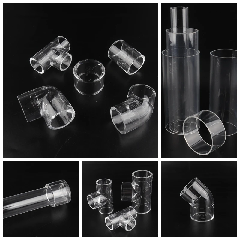 

20/25/32mm Acrylic Composite Pipe Fittings Aquarium Fish Tank Joint PMMA Plexiglass Thicken Elbow Tee Straight Connector Tube